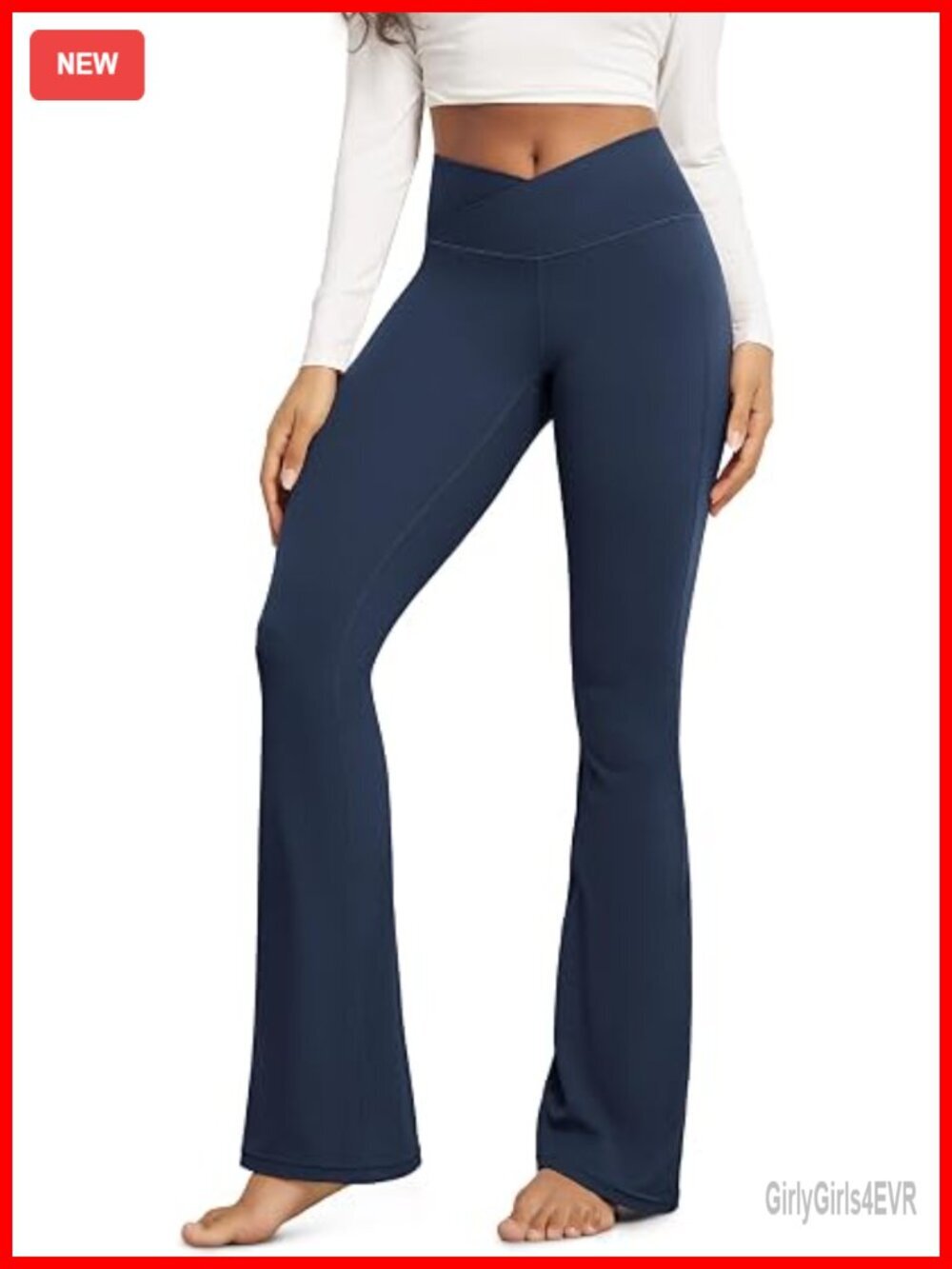 V High Waist Crossover Bootcut Flare Yoga Pants with Back Pocket 32" Inseam